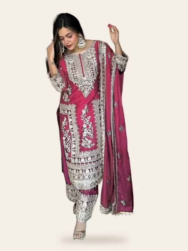 Sherwani Embroidered Jalpari Kurta, Palazzo & Dupatta Set - full look on ivory background