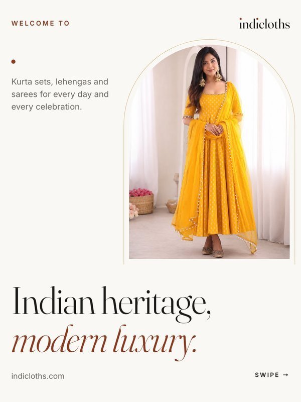 Indicloths brand card: Indian heritage, modern luxury